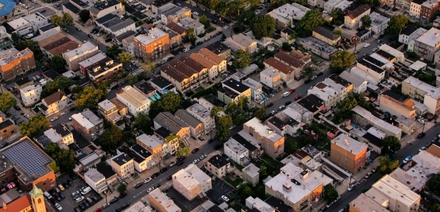 Aerial shot of neighborhood