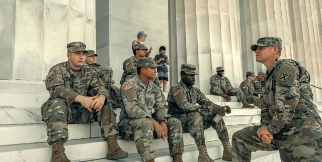 Soldiers in front of building